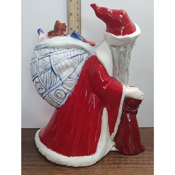 Vintage Ceramic Old World Santa and Child Figurine Statue Hand Painted Toy Bag - Picture 4 of 5